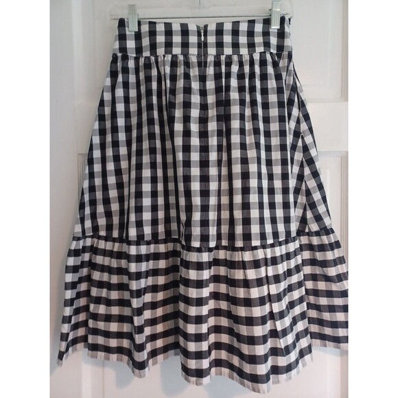 J. Crew black white cotton gingham midiskirt 2 tie waist ruffle holiday preppy - Picture 5 of 12